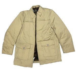 VTG Golden Fleece Khaki Wool Pea Coat Fur Interior USA - Size 46 Tall